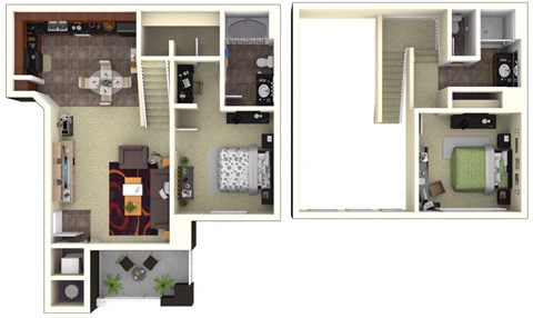 Floor plan for 2 beds, 2 baths, 992 sqft